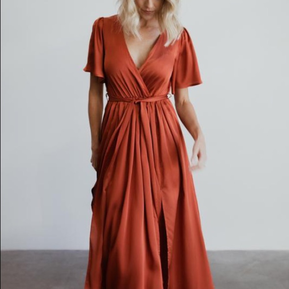Baltic Born Sicily Rust Satin Maxi Dress - Small